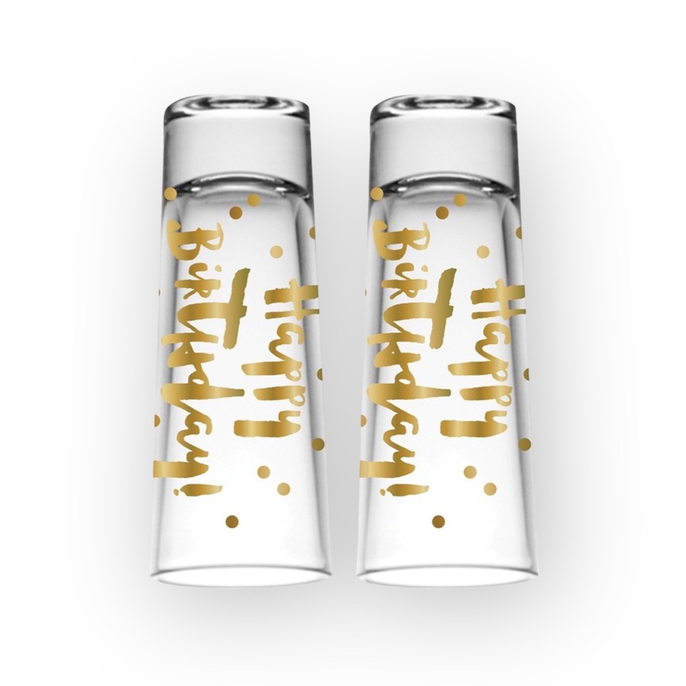 new Happy Birthday Shot Glass Set of 2 ✶ Double Shot Glasses ✶ Gold Foil Print ✶ - Picture 3 of 16